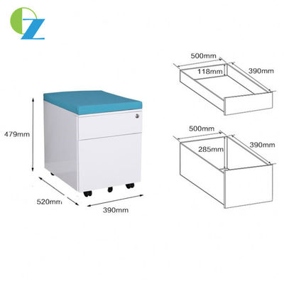Customized Office 2 Drawer Under Desk File Cabinet Side Handle With Seat Pad