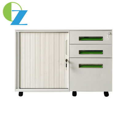 Metal Handle 3 Drawer Mobile Pedestal And Tambour Door Cabinet On Wheels