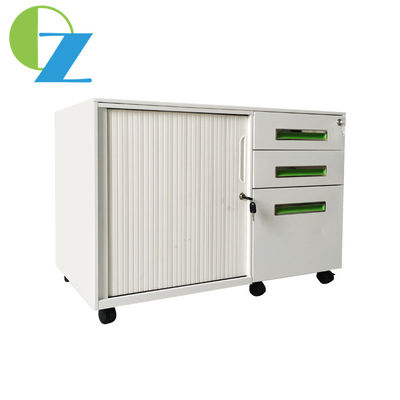 Metal Handle 3 Drawer Mobile Pedestal And Tambour Door Cabinet On Wheels