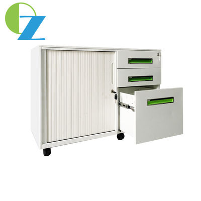 Metal Handle 3 Drawer Mobile Pedestal And Tambour Door Cabinet On Wheels