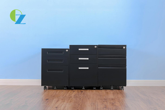 Under Desk Office Mobile Pedestal Cabinet 3 Drawers With Black Color