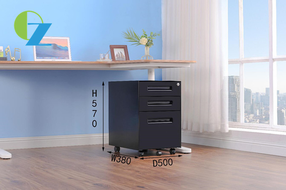 Under Desk Office Mobile Pedestal Cabinet 3 Drawers With Black Color
