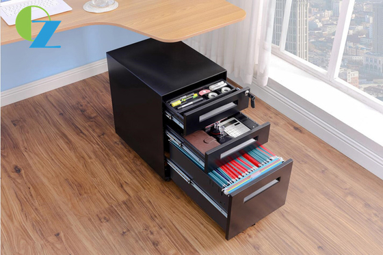 Under Desk Office Mobile Pedestal Cabinet 3 Drawers With Black Color