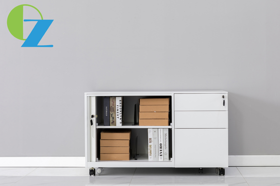 Combined Side Open Three Drawer Mobile Pedestal Cabinet With Tambour Door